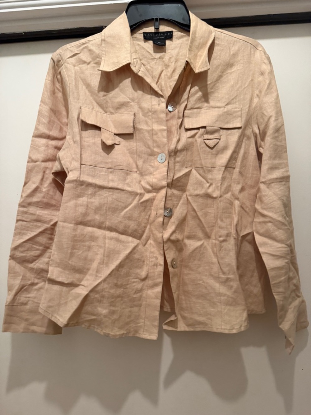 David Jordan Cream Button-Front Linen Shirt